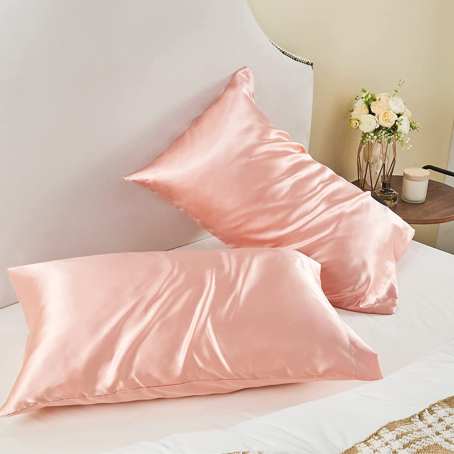 Satin Pillowcase for Hair and Skin, Super Soft and Cooling Similar to Silk Pillow Cases 2 Pack with Envelope Closure, Gift for Women Men(20"X26" Standard Size, Coral)