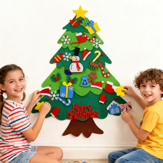 Montessori Felt Christmas Tree for Toddlers,+32 Ornaments Kids+ Xmas Decoration Party Supplies,Kids DIY Felt Craft Kit,Wall Hanging Christmas ,Home Door Window Decor,Christmas Toys for Toddlers,Family Party( Give Away 10Ft LED String)