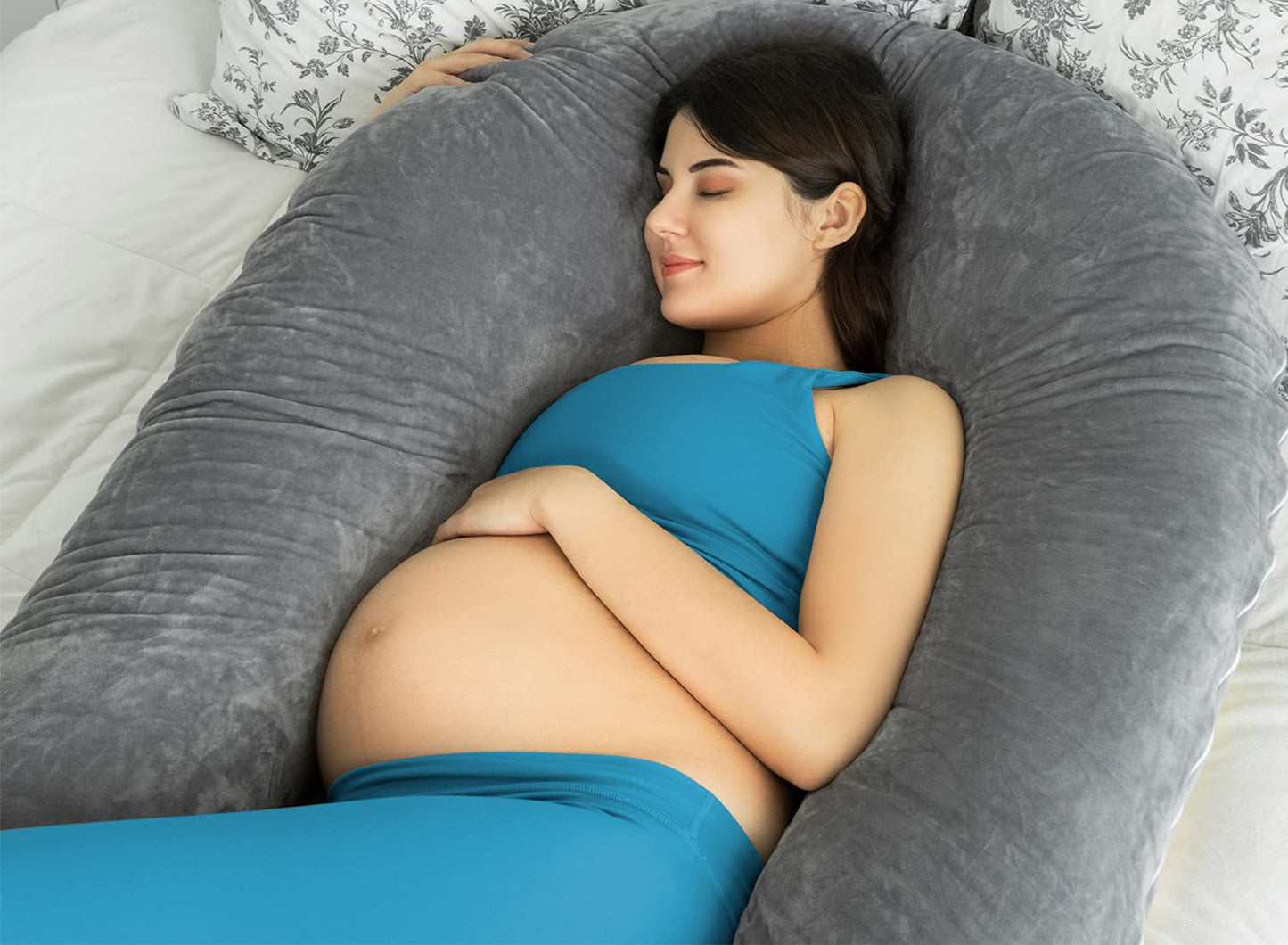 Pregnancy Pillows for Sleeping, U Shaped Body Pillow for Pregnancy, 65 Inch Maternity Pillow for Tall Pregnant Women with Gray Velvet Cover