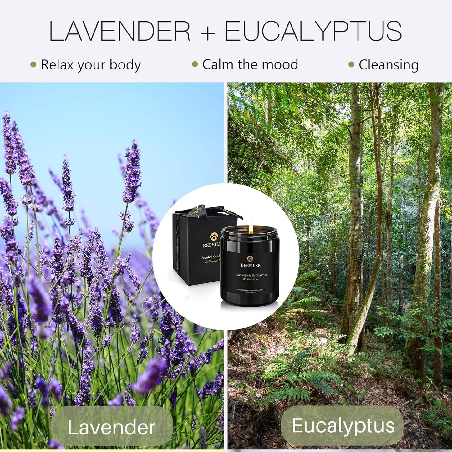 Lavender Eucalyptus Scented Candles for Home - Masculine Black Candles Gift for Men - Stress Relief Gift for Men, Women & Home