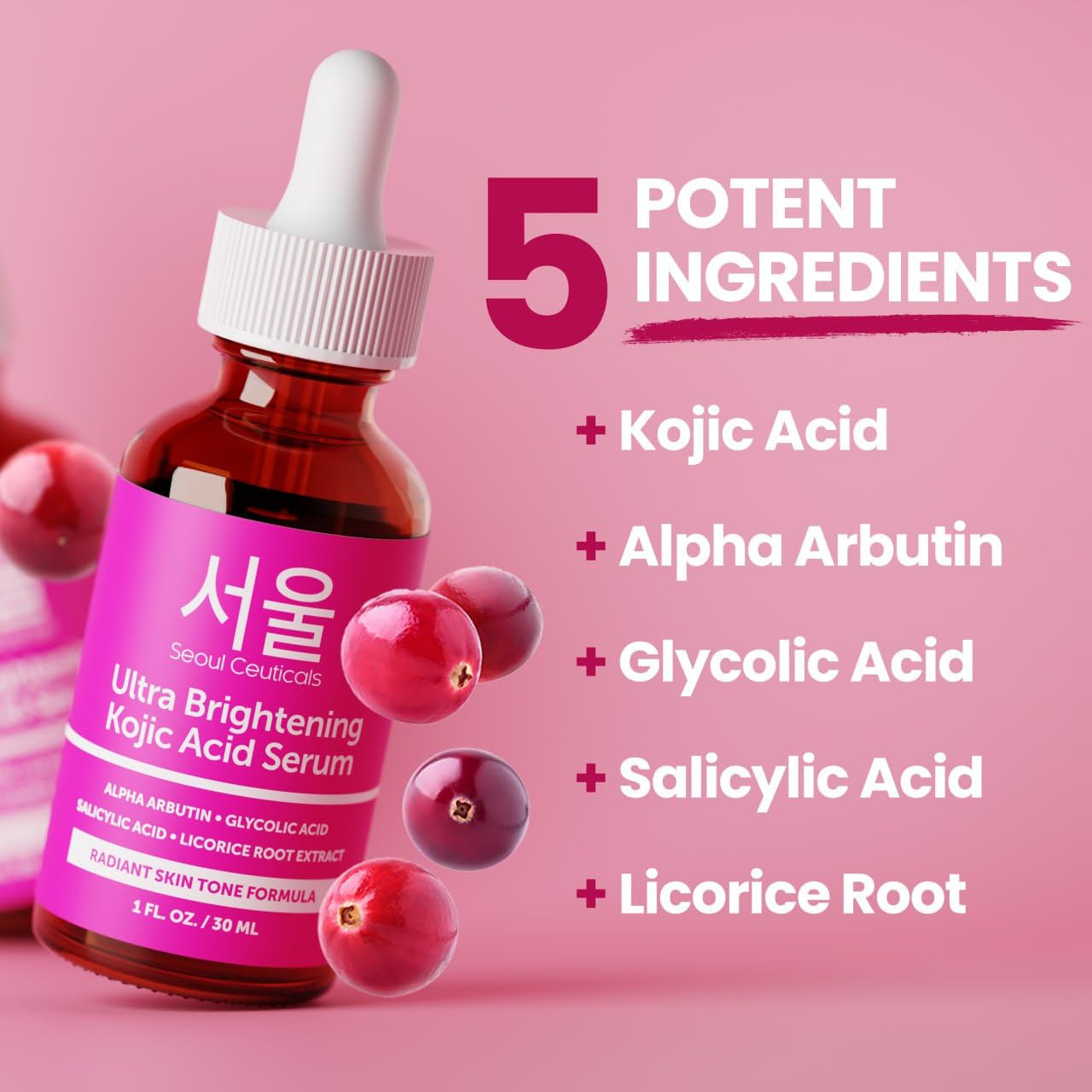 Korean Skin Care Kojic Acid Serum Alpha Arbutin – Dark Spot Remover Corrector Glycolic Acid + Salicylic Acid K Beauty 1Oz