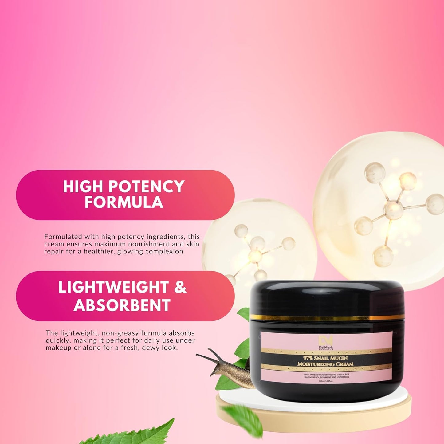 Snail Mucin 97% Daily Face Moisturizer Cream 100ML, Hydrate, Repair & Glow, Korean Moisturizer for Smooth, Healthy Skin