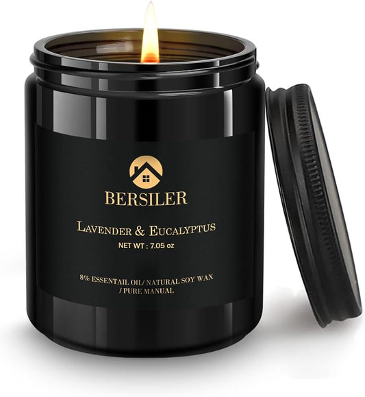 Lavender Eucalyptus Scented Candles for Home - Masculine Black Candles Gift for Men - Stress Relief Gift for Men, Women & Home