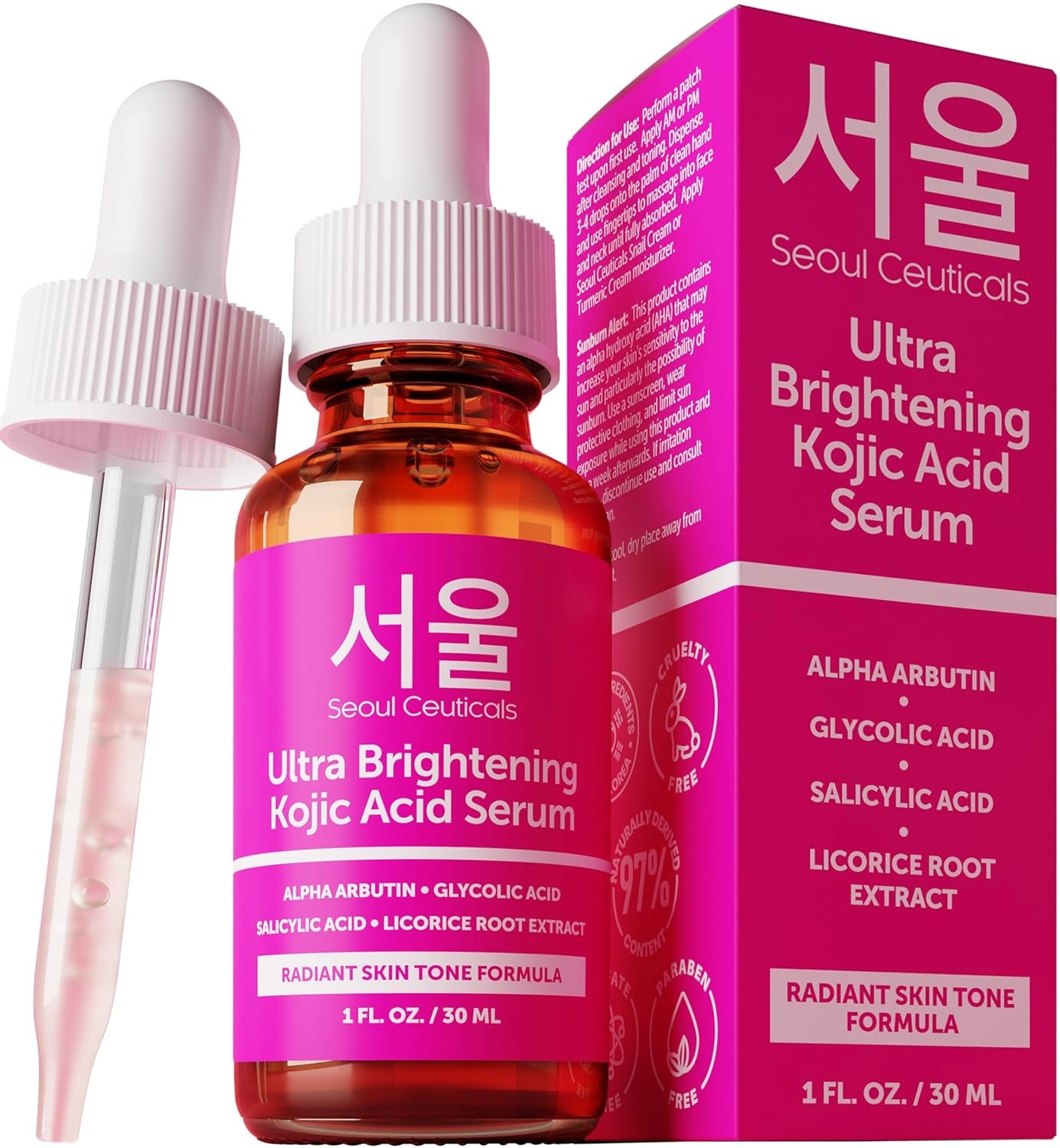 Korean Skin Care Kojic Acid Serum Alpha Arbutin – Dark Spot Remover Corrector Glycolic Acid + Salicylic Acid K Beauty 1Oz