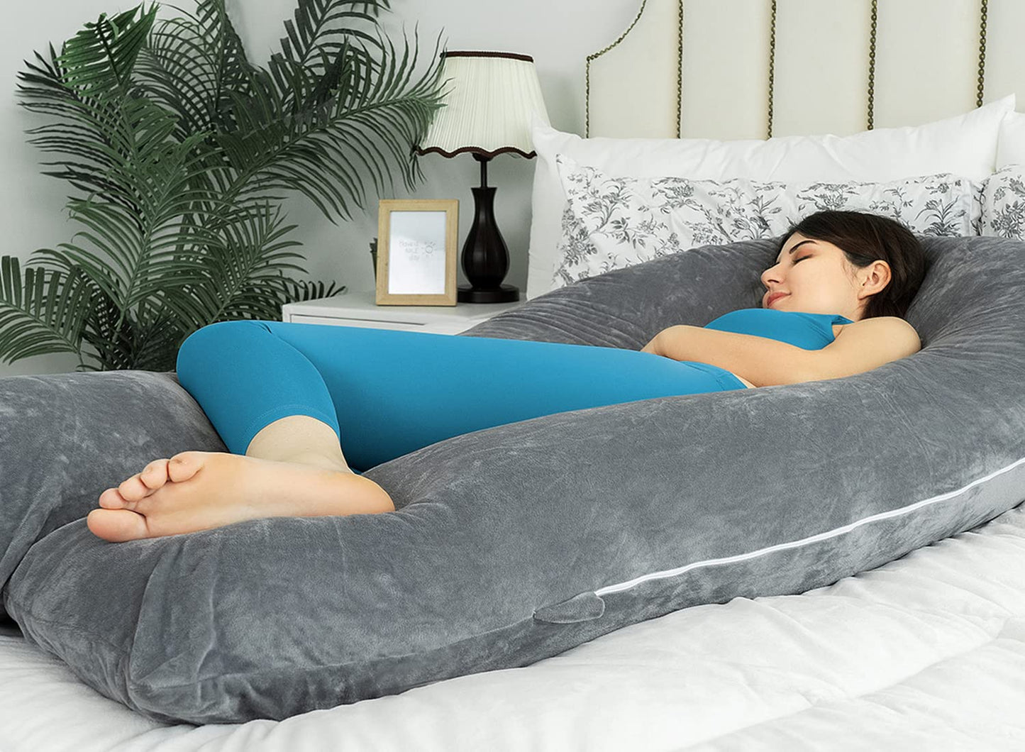 Pregnancy Pillows for Sleeping, U Shaped Body Pillow for Pregnancy, 65 Inch Maternity Pillow for Tall Pregnant Women with Gray Velvet Cover