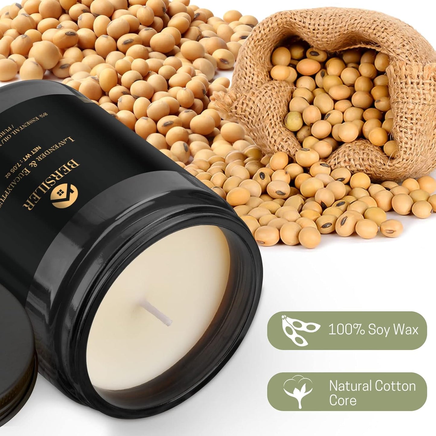 Lavender Eucalyptus Scented Candles for Home - Masculine Black Candles Gift for Men - Stress Relief Gift for Men, Women & Home