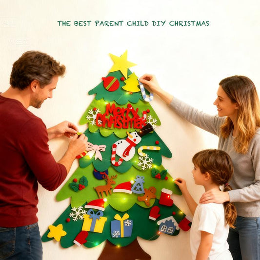 Montessori Felt Christmas Tree for Toddlers,+32 Ornaments Kids+ Xmas Decoration Party Supplies,Kids DIY Felt Craft Kit,Wall Hanging Christmas ,Home Door Window Decor,Christmas Toys for Toddlers,Family Party( Give Away 10Ft LED String)