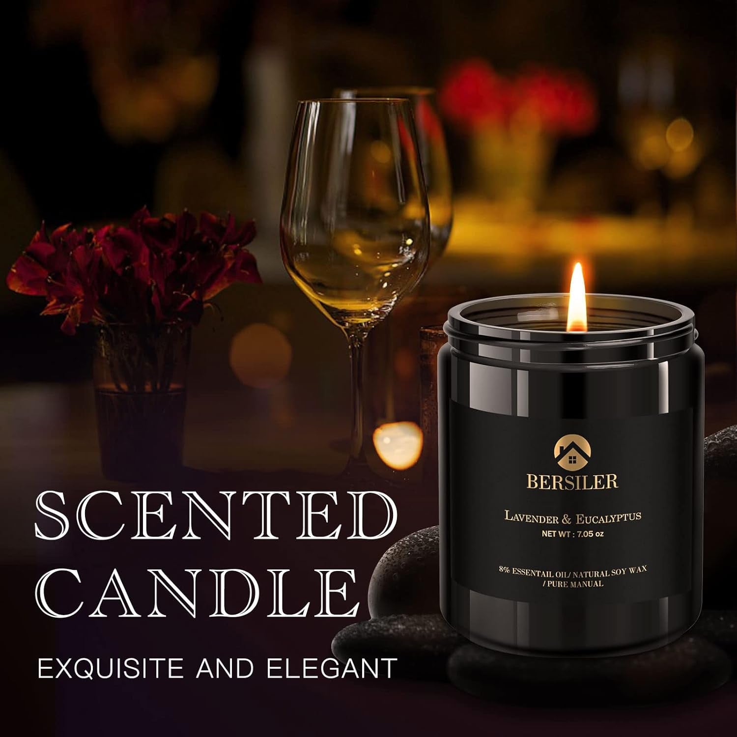 Lavender Eucalyptus Scented Candles for Home - Masculine Black Candles Gift for Men - Stress Relief Gift for Men, Women & Home