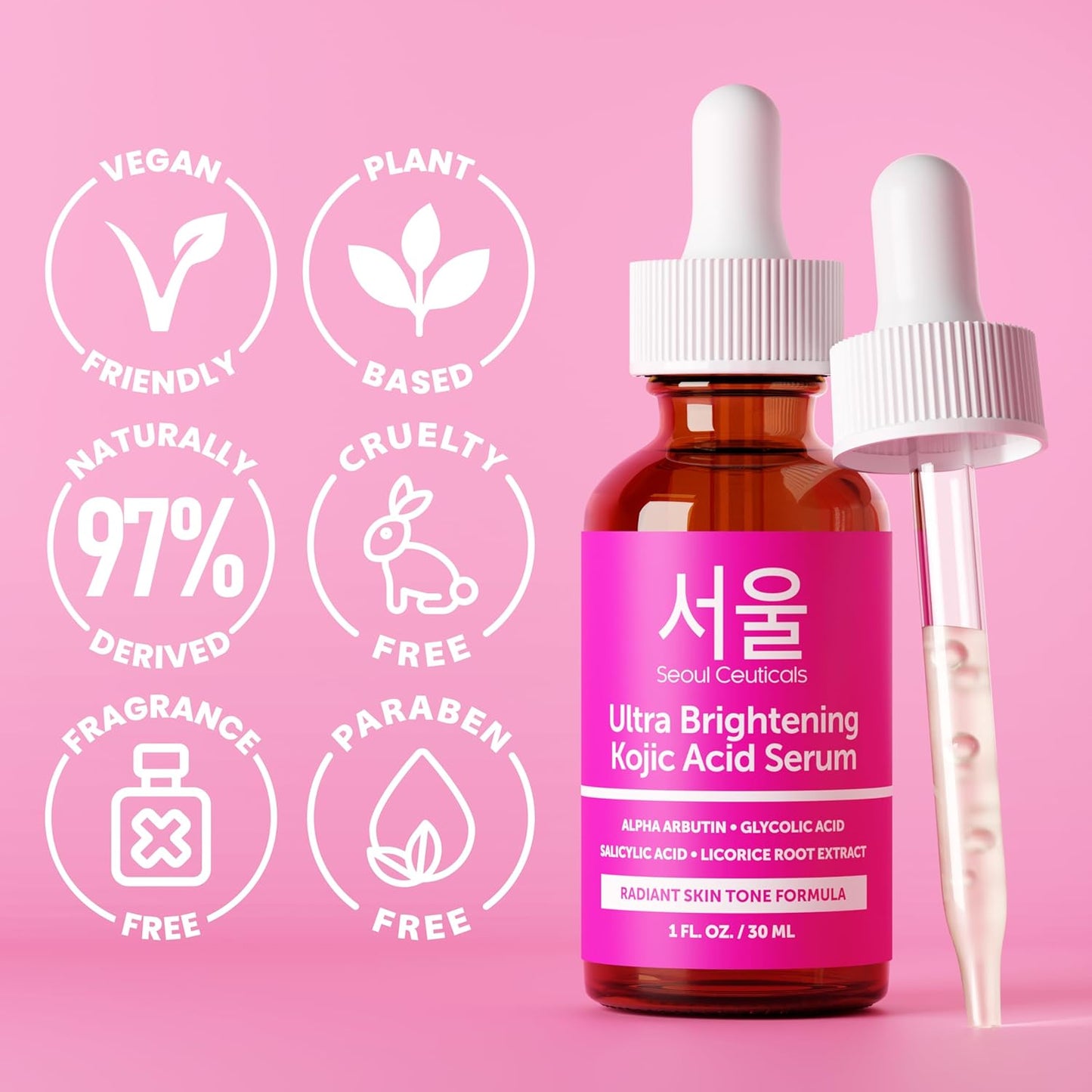 Korean Skin Care Kojic Acid Serum Alpha Arbutin – Dark Spot Remover Corrector Glycolic Acid + Salicylic Acid K Beauty 1Oz