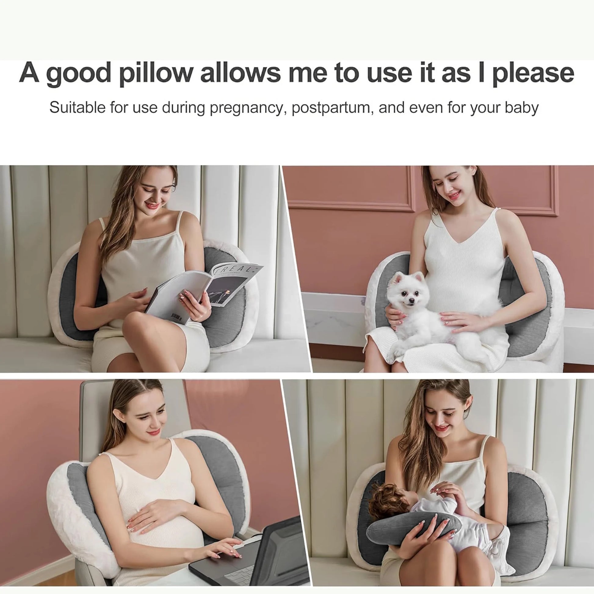 Pregnancy Pillow for Sleeping, W Shaped Maternity Pillow for Side Sleeper, Support for Back, Belly, Hips for Pregnant Women, Adjustable Travel Wedge Pillow, Gray