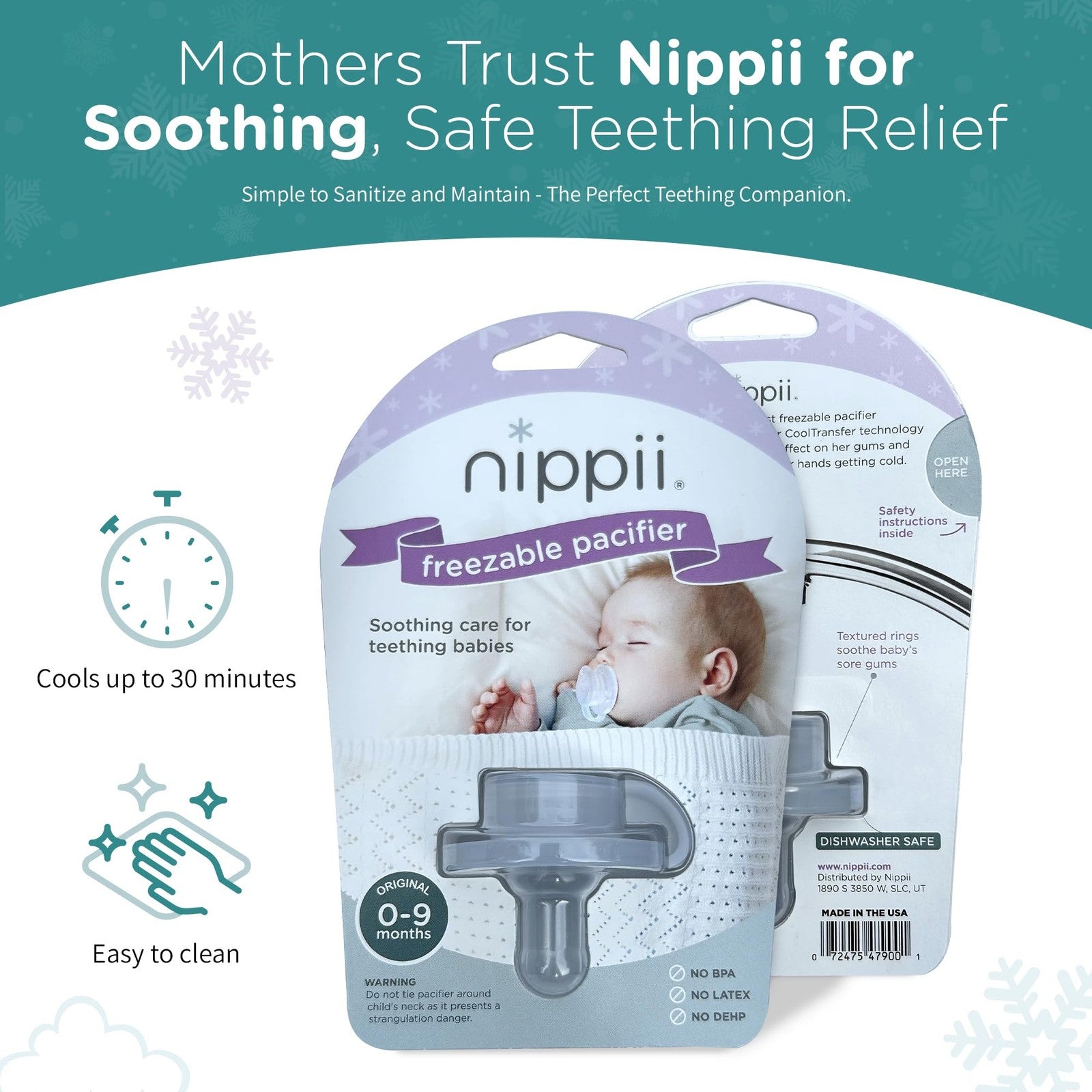 Freezable Pacifier for Baby Teething Relief - Safe Infant Teether with Coolin...