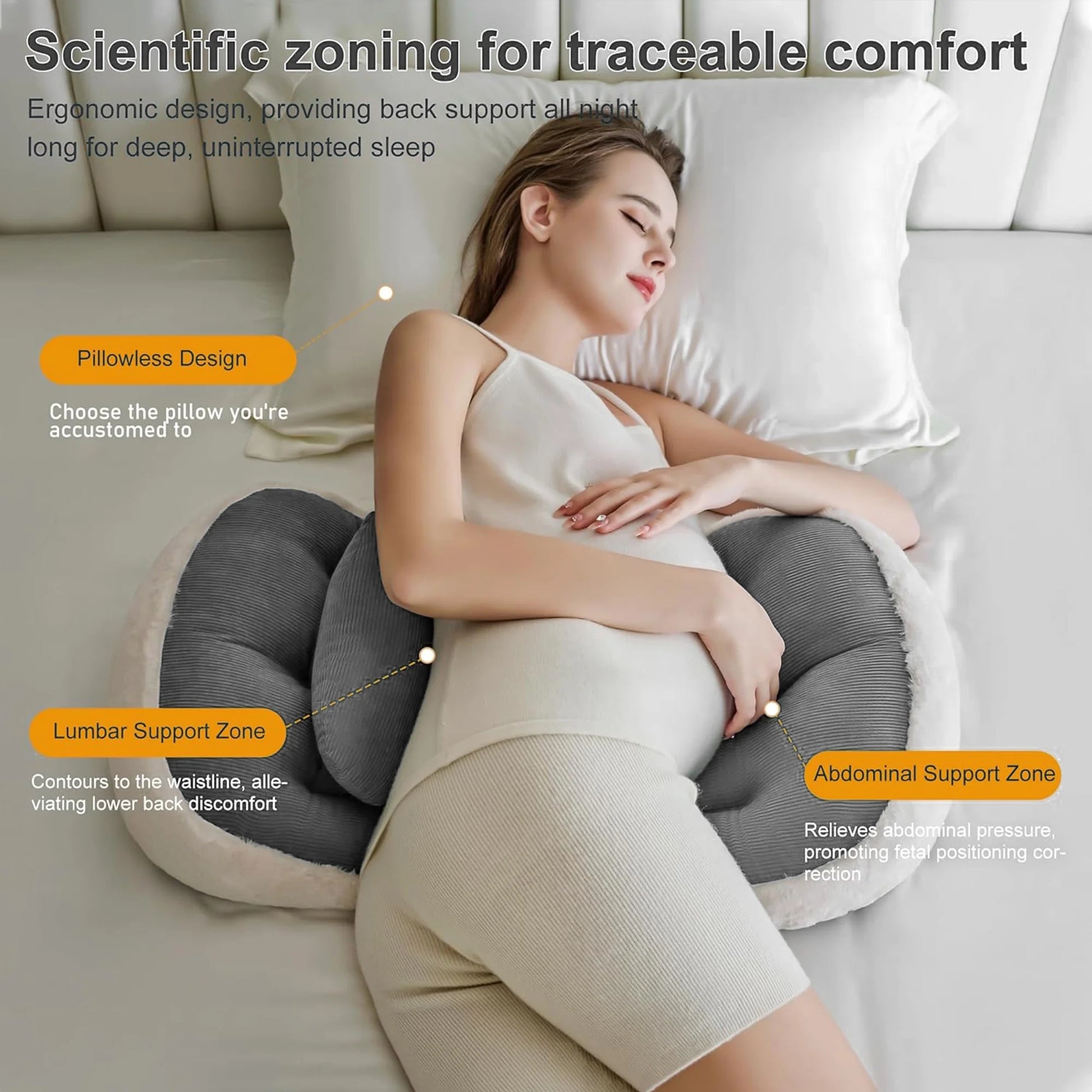 Pregnancy Pillow for Sleeping, W Shaped Maternity Pillow for Side Sleeper, Support for Back, Belly, Hips for Pregnant Women, Adjustable Travel Wedge Pillow, Gray