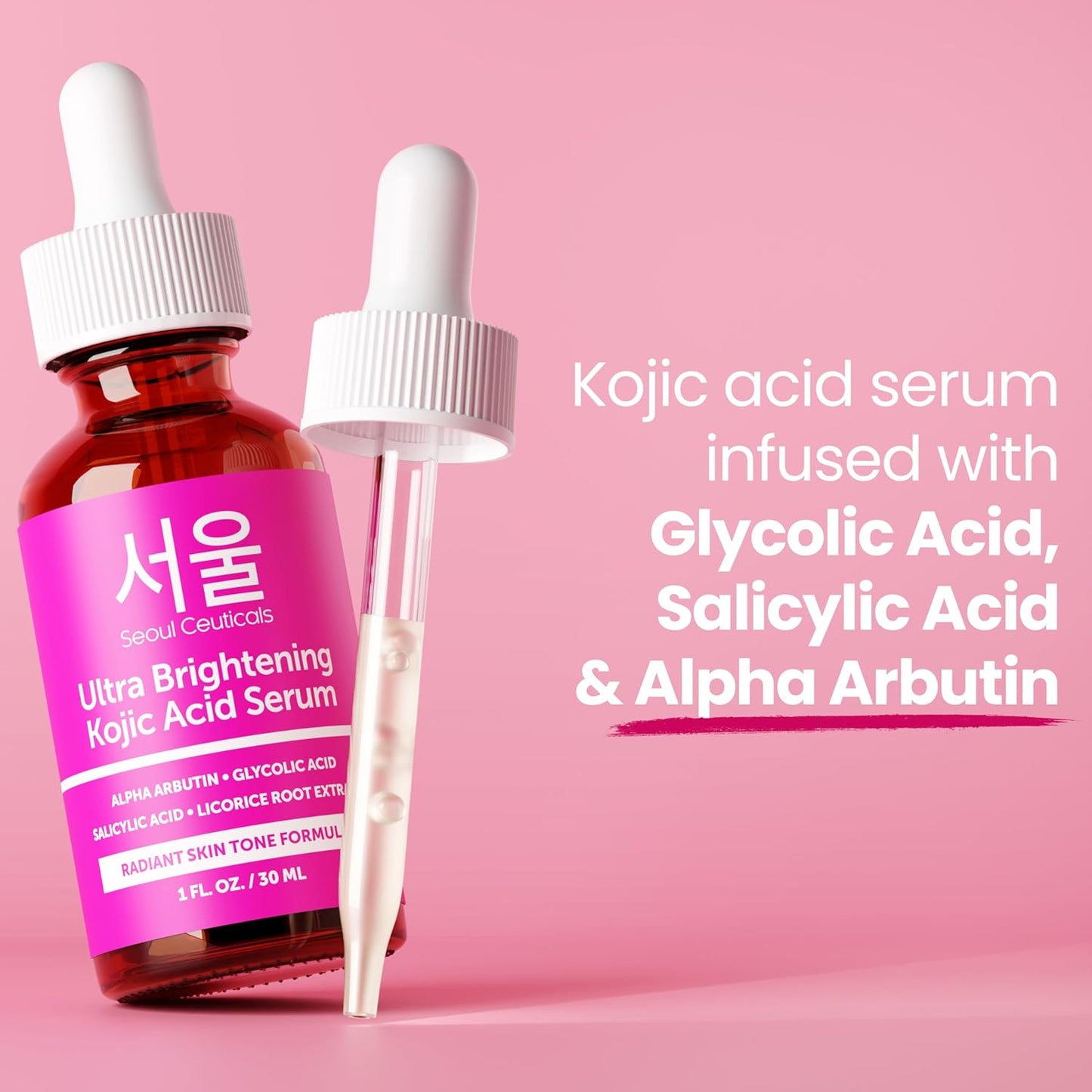 Korean Skin Care Kojic Acid Serum Alpha Arbutin – Dark Spot Remover Corrector Glycolic Acid + Salicylic Acid K Beauty 1Oz