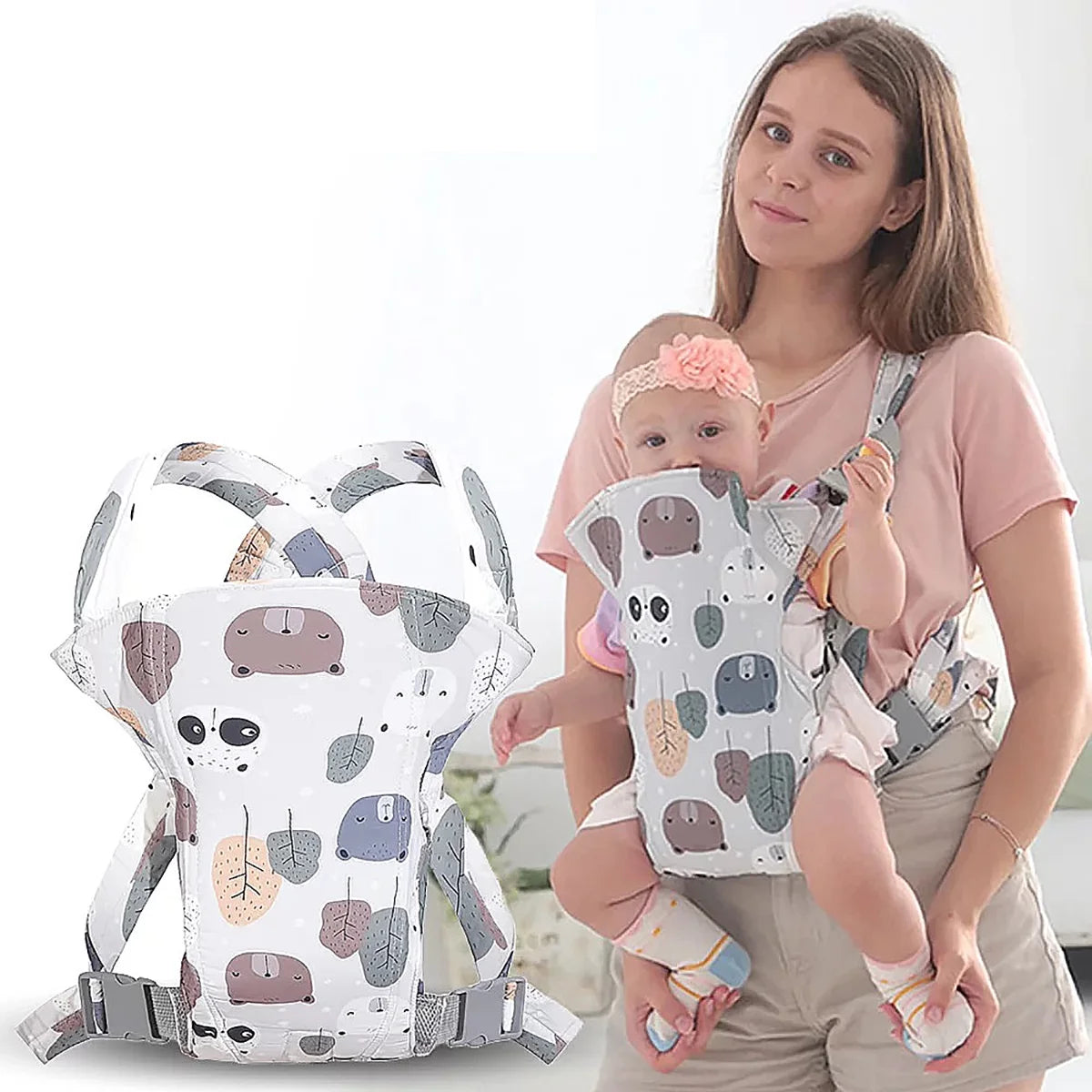 4 in 1 Baby Carrier,Ergonomic Infant Carrier Backpack,Breathable Front Back Carrying Wrap Seat for Newborn Toddlers up to 33 Lbs,Colorful