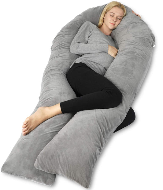 Pregnancy Pillows for Sleeping, U Shaped Body Pillow for Pregnancy, 65 Inch Maternity Pillow for Tall Pregnant Women with Gray Velvet Cover