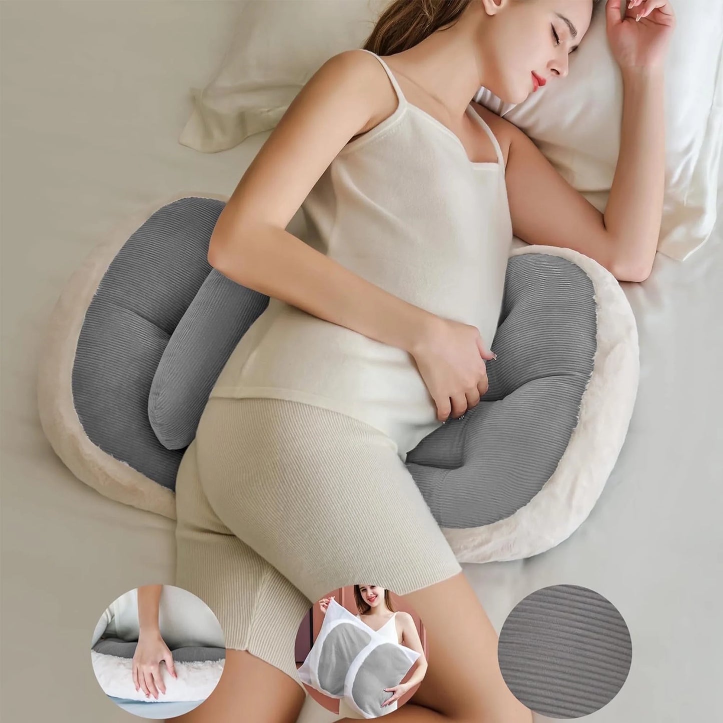 Pregnancy Pillow for Sleeping, W Shaped Maternity Pillow for Side Sleeper, Support for Back, Belly, Hips for Pregnant Women, Adjustable Travel Wedge Pillow, Gray