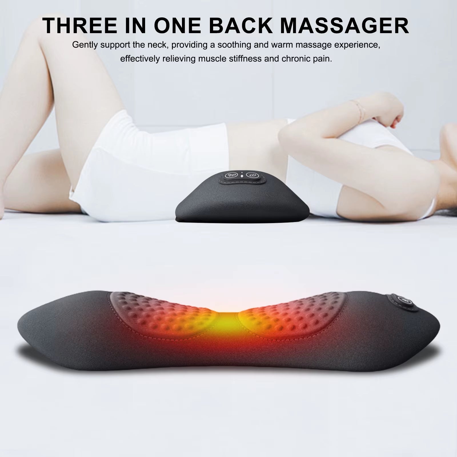 3 in 1 Electric Lumbar Support Pillow with Adjustable Height Back Massager with Heat Back Support Pillow for Lower Back