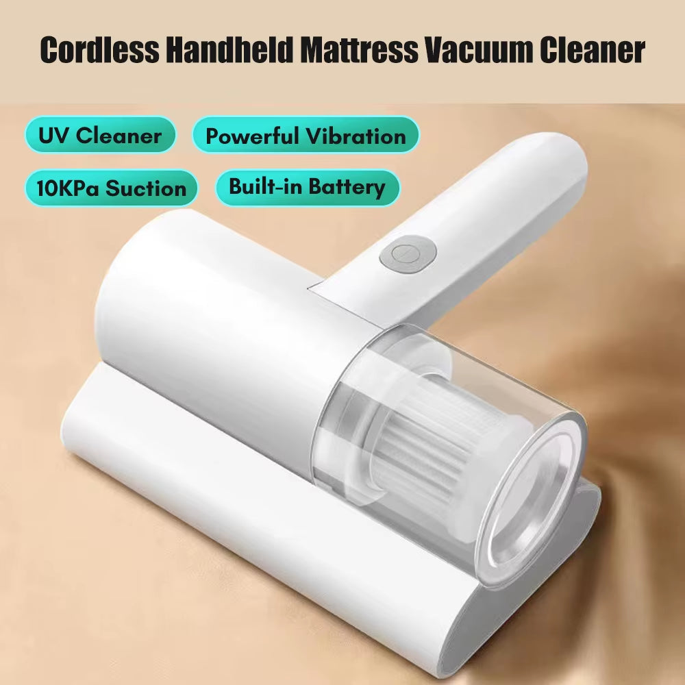 Vacuum Cleaner Compact Mattress Cordless Handheld UV Cleaner 10Kpa Powerful Suction for Cleaning Bed Pillows Clothes Sofa Carpet