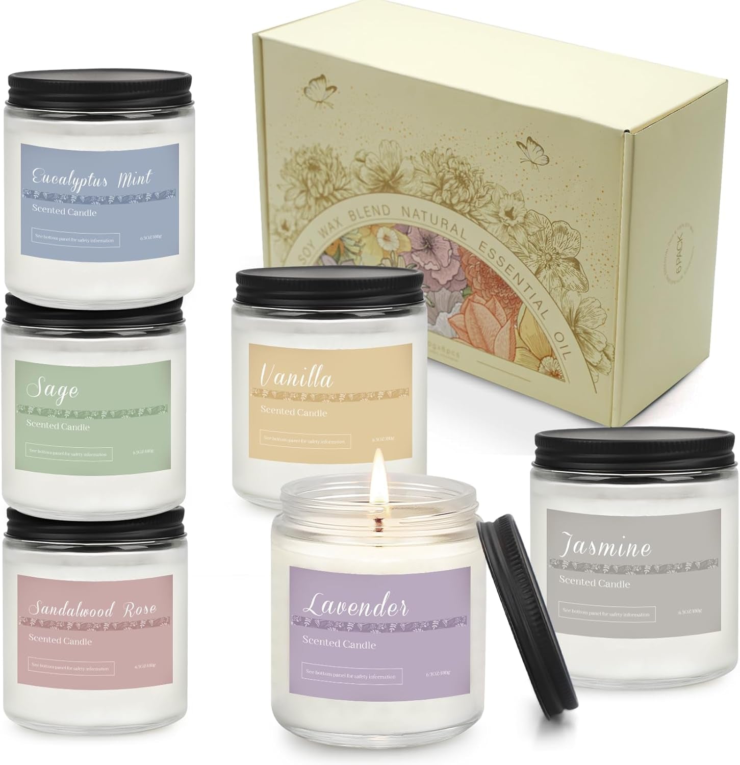 6 Pack Candles for Home Scented Aromatherapy Candles Gifts Set for Women, Lavender Candle, 37.8 Oz 300 Hour Long Lasting Candles, Stocking Stuffers, Birthday, Valentine, Christmas, Anniversary Present