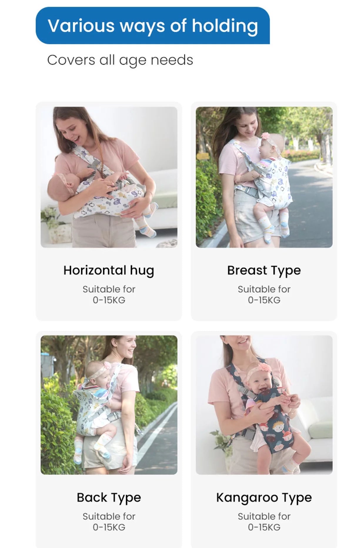 4 in 1 Baby Carrier,Ergonomic Infant Carrier Backpack,Breathable Front Back Carrying Wrap Seat for Newborn Toddlers up to 33 Lbs,Colorful