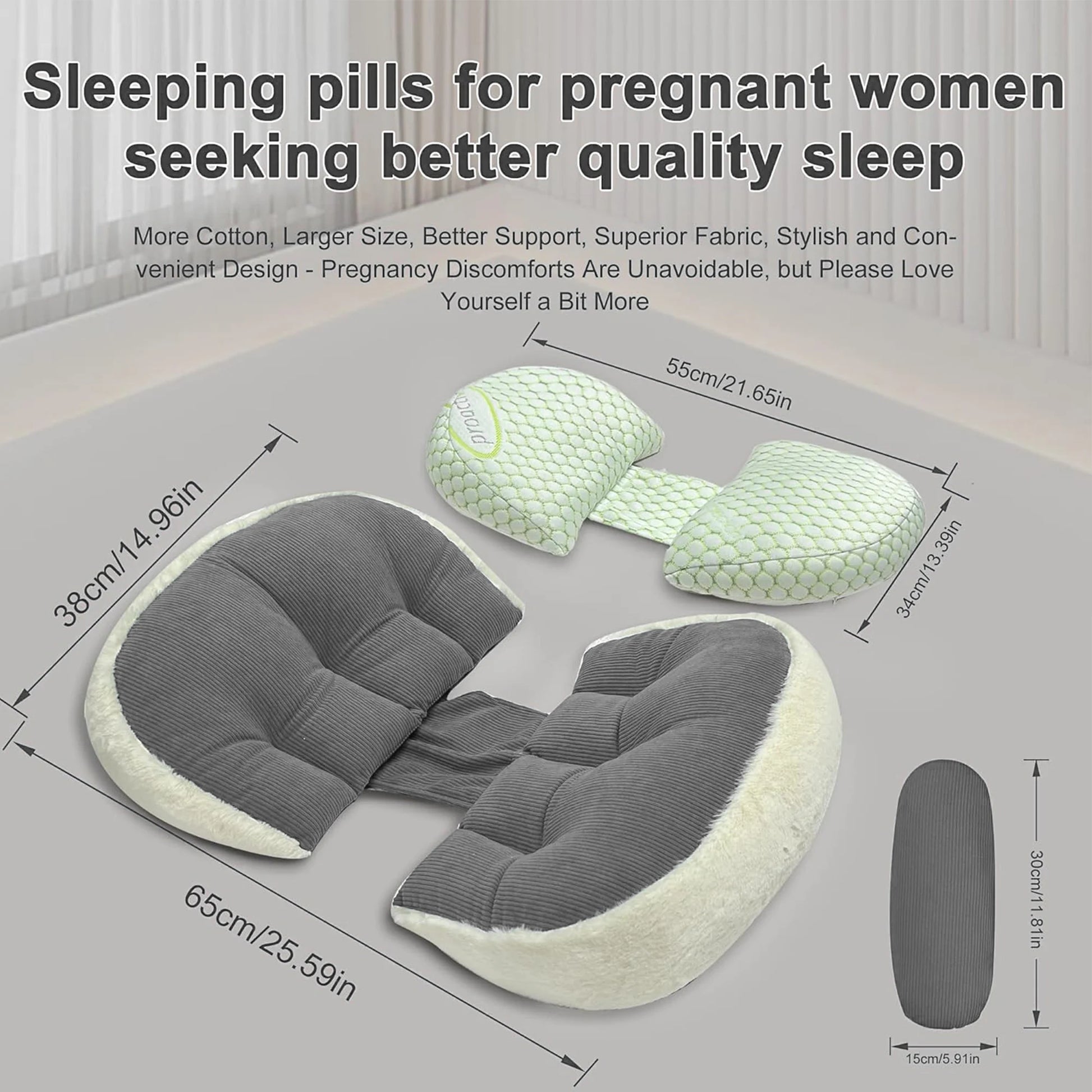 Pregnancy Pillow for Sleeping, W Shaped Maternity Pillow for Side Sleeper, Support for Back, Belly, Hips for Pregnant Women, Adjustable Travel Wedge Pillow, Gray